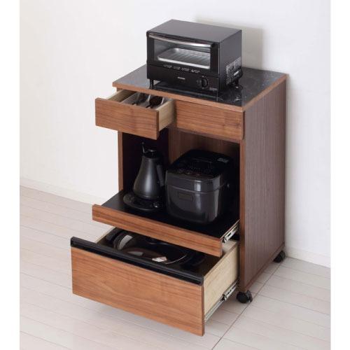 食器棚・収納棚 コンパクトレンジワゴン ブラウン [4954877237372] W55×D40×H82cm 1500W2口コンセント付 一部組立 クロシオ メーカー直送の画像