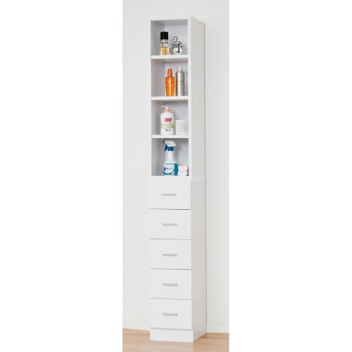 収納棚 鏡面すきま収納タオルストッカーW25 ホワイト [4954877270478] W25×D31×H178cm 洗面所・キッチン 上部組立式 下部完成品 クロシオ メーカー直送の画像