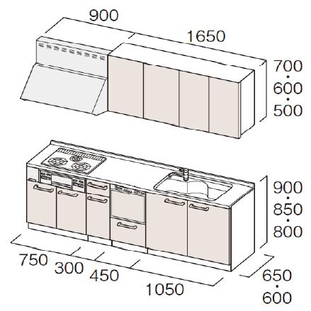 ★新品未使用　トクラスbb　システムキッチン　2550幅　ビルトインコンロ付き トクラス（TOCLAS） システムキッチン Bb 間口2550 開き扉タイプ I型