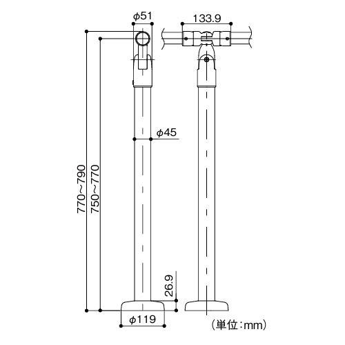 室内用手すり BAUHAUS 室内用手すりコーナー支柱 スチールタイプ マツ六 [BDE-36B] ブラウン 4トン配送 車上渡し 法人様事務所入限定 メーカー直送 |  | 01