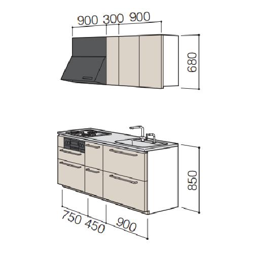 システムキッチン　ザ・クラッソ　TOTO　2100mm　間口210cm　奥行65cm　扉グループ5A・5B　I型　基本プラン　メーカー直送