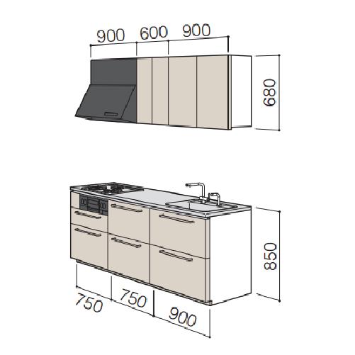 システムキッチン　ザ・クラッソ　TOTO　間口240cm　2400mm　I型　奥行65cm　扉グループ3A・3B　メーカー直送　基本プラン