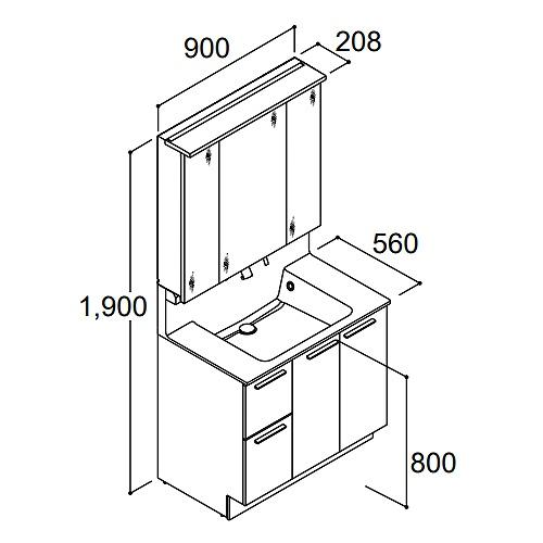 LIXIL　リクシル　洗面化粧台　間口900　[Crevi08]　奥行560タイプ　クレヴィ　3面鏡　おしゃれ　セットプラン　4トン配送　ドレッサー　ディープグレー　メーカー直送