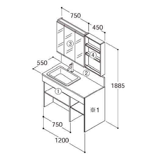 洗面化粧台 ドレーナ 間口1200mm TOTO [drena01] ミラーキャビネット