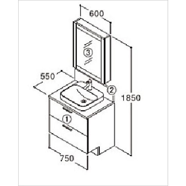 洗面化粧台 ドレーナ 間口1800mm TOTO [drena08] 木枠一面鏡(600mm・収納付き) セットプラン メーカー直送 |  | 02