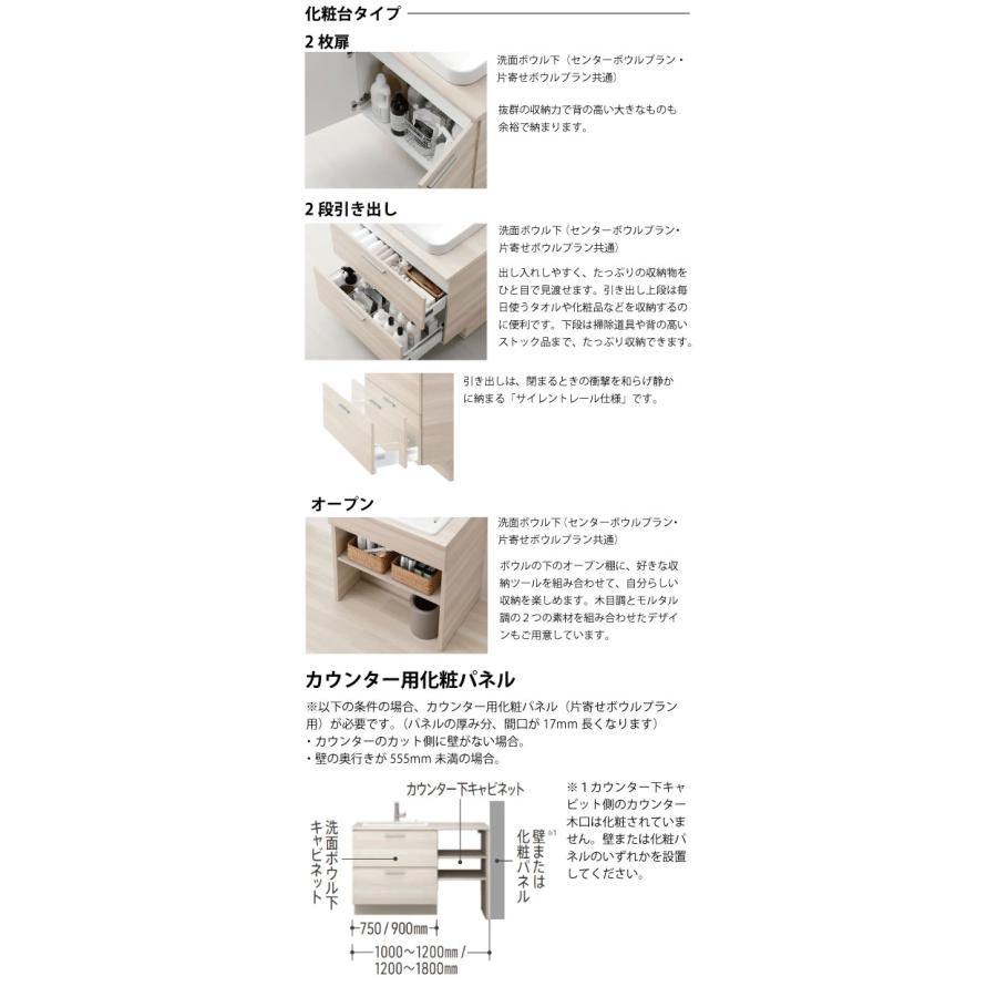 洗面化粧台 ドレーナ 木目調キャビネット 片寄せボウルプラン ベッセル式ボウル TOTO [drena1000plan] 間口1000〜1200mm 自由にカスタム メーカー直送 |  | 02