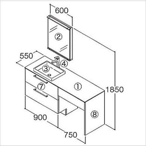 洗面化粧台　エスクア　ESCUA　[escua10]　オーブライトグリーン　間口1650　木製三面鏡　TOTO　セットプラン　メーカー直送　受注生産品