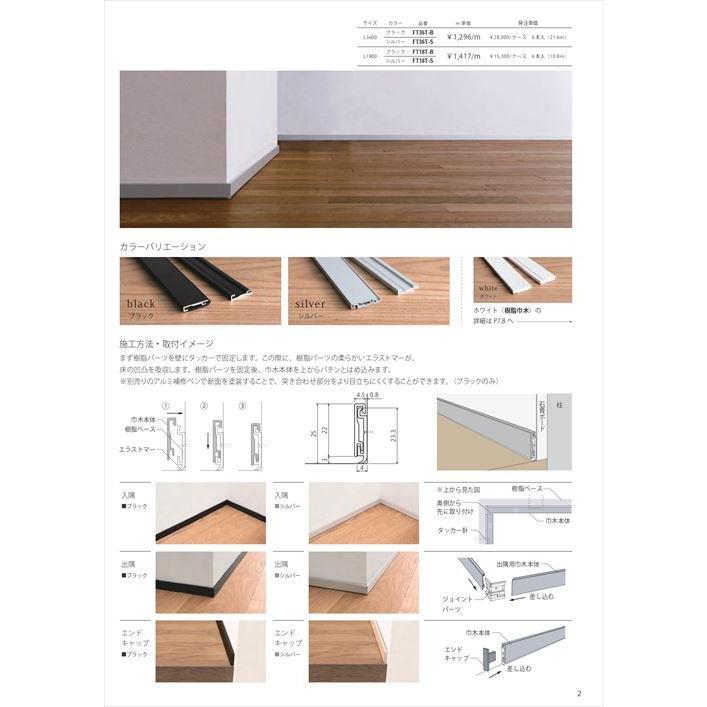 後付アルミ巾木fitbase 直線部材L=3600 6本入 シルバー [FT36T-S] 2t車配送 工務店・事務所送りのみ 現場入れ不可 森田アルミ 法人様限定 メーカー直送 |  | 03