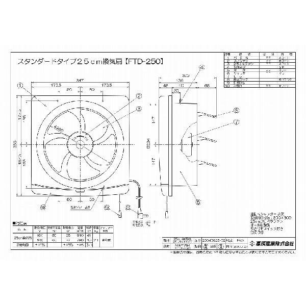 台所・一般換気扇 25cm [FTD-250] 連動式シャッター 引きひもスイッチ/電源コード付 高須産業 |  | 01