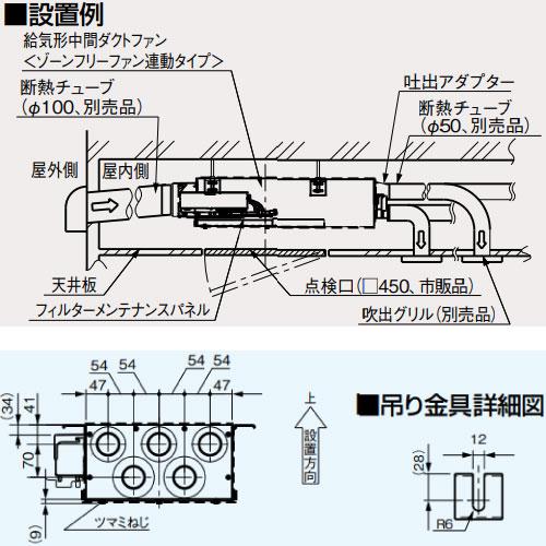 中間ダクトファン ゾーンフリーファン連動 給気形 5室用 パナソニック