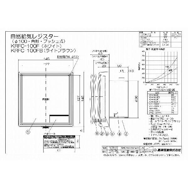 角形自然給気レジスター ホワイト [KRFC-100F] プッシュオープン式2段階給気量調整パネル 空気清浄フィルター付 高須産業 |  | 01