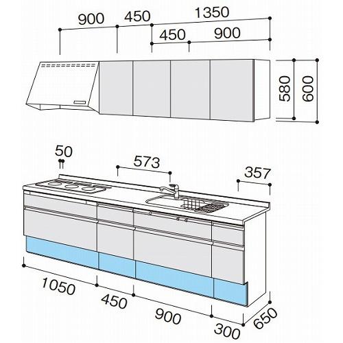 パナソニック　システムキッチン　ラクシーナ　トリプルワイドIH　W2700　I型　奥行65cm　間口270cm　扉グレード50　シルバー色ストッカー　メーカー直送