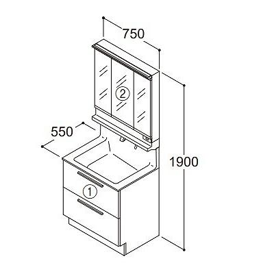 TOTO 洗面化粧台 オクターブ間口750mm 三面鏡 ワイドLED セットプラン