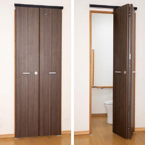 ドア アウトセット折戸 マツ六 [OSD-02] ダークウッド 枠加工ナシで省施工 ドアを折戸に取替えできます4トン配送 車上渡し 法人様事務所入限定 メーカー直送 | 