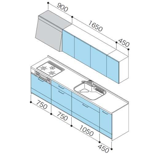 クリナップ　システムキッチン　ステディア当店オリジナルプラン　間口300cm　メーカー直送　SAシンク　I型　W3000　スライド収納　奥行65cm　Class1