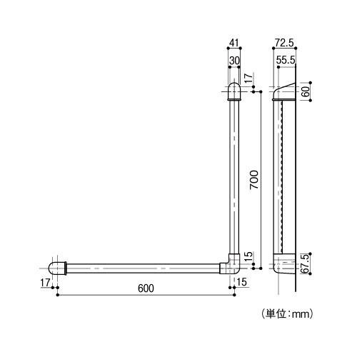 浴室用手すり ニューソフトハンド P-30V L型 Φ30×700×600mm ナカ工業 [P30V-7060-00] ホワイト 4トン配送 車上渡し 法人様限定 メーカー直送_1