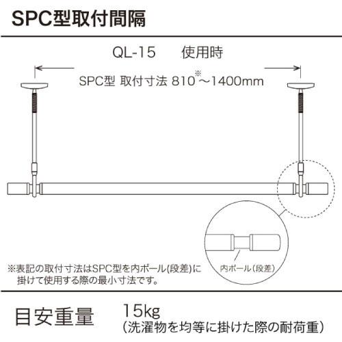 ホスクリーン 室内用物干竿セット ホワイト 川口技研 [QSC-15-W×2] 物干し竿QL-15-W2本＋SPC-W4本のセット 天井付けスポット型 物干し竿 室内物干しの画像