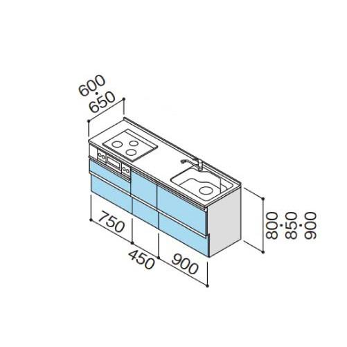 納期約2週間　クリナップ　システムキッチン　下台のみ　ラクエラ　Ｉ型　メーカー直送　スライド収納　W2100　コンフォートシリーズ