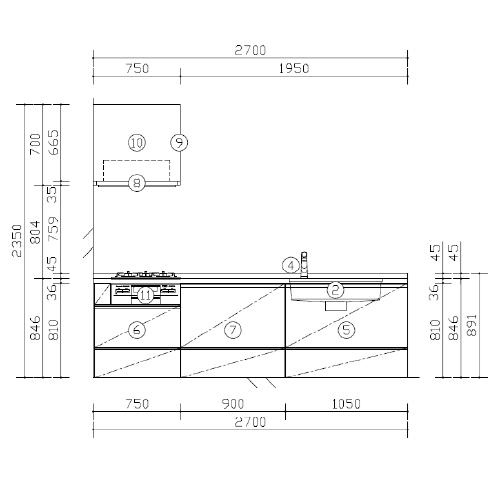 システムキッチン Sクラス シンプルプラン 間口2700mm パナソニック
