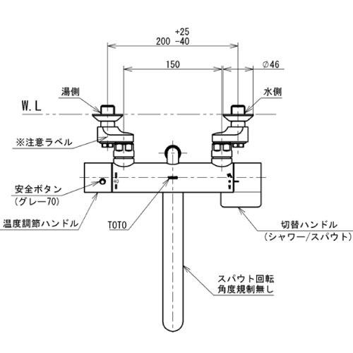 爆買WEEK 浴室用水栓 壁付サーモスタット混合水栓 TOTO [TBV03406J1