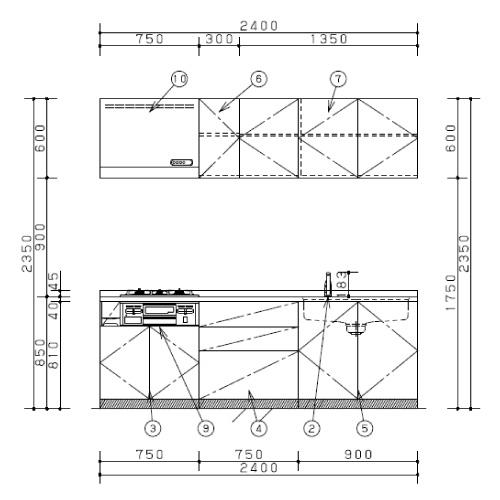 パナソニック　システムキッチン　Vスタイル　奥行65cm　メーカー直送　W2400mm　間口240cm　扉グレード10　壁付I型　開き扉