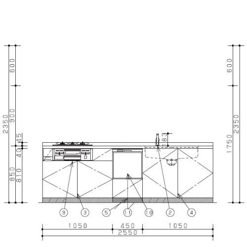 パナソニック システムキッチン Vスタイル 下台のみ 間口255cm W2550mm 壁付I型 扉グレード10 開き扉 奥行65cm 食洗付 メーカー直送
