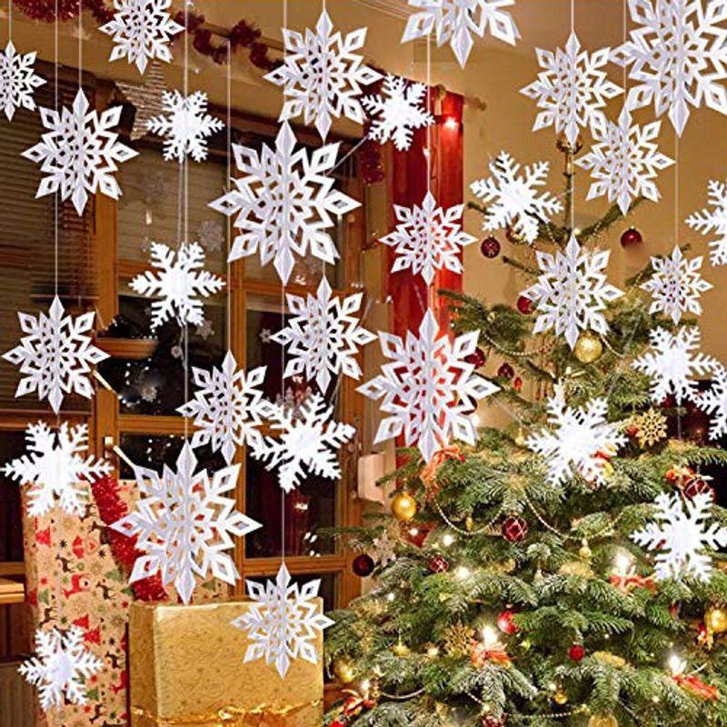 クリスマスオーナメント 雪花飾り 12枚3Dスノーフレーク 1個雪花ガーランド 雪の結晶 冬 クリスマス 新年 パーティー飾り