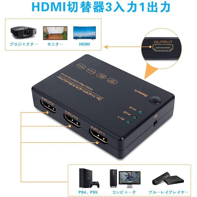 HDMI切替器　HDMI分配器　4K 60Hz セレクター 3入力1出力⑥