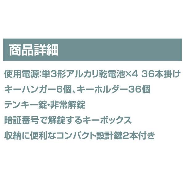 キーボックス (36本掛け) KB-E-36 ライトグレー セーフティーボックス セーフティボックス 防犯 オフィス 事務所 鍵保管 鍵収納 鍵管理｜e-kurashi｜03