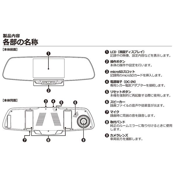 Dia Dora ディアドラ ルームミラー型ドライブレコーダー ドラレコ 4 3インチ 100万画素 12v 24v車対応 Sdカード付属 Ndr 167m エンプレイス Nplace ドライブレコーダー本体