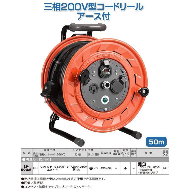 三相0v型コードリール 50m アース付 Lp502m コードリール 延長コード コード 巻き取り コードホルダー 電源リール 電工ドラム くらしのeショップ 通販 Paypayモール
