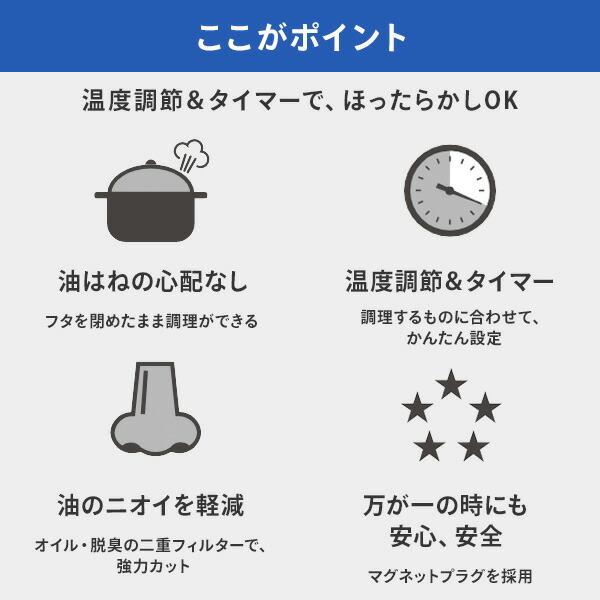 フライヤー 電気フライヤー 2.5L おウチで揚げもの屋さん 大容量 フタ付 KFM-2523 卓上電気フライヤー 大型 脱臭フィルター搭載 唐揚げ から揚げ｜e-kurashi｜04