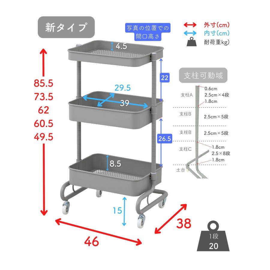 山善（YAMAZEN） キッチンワゴン キャスター付き バスケットトローリー