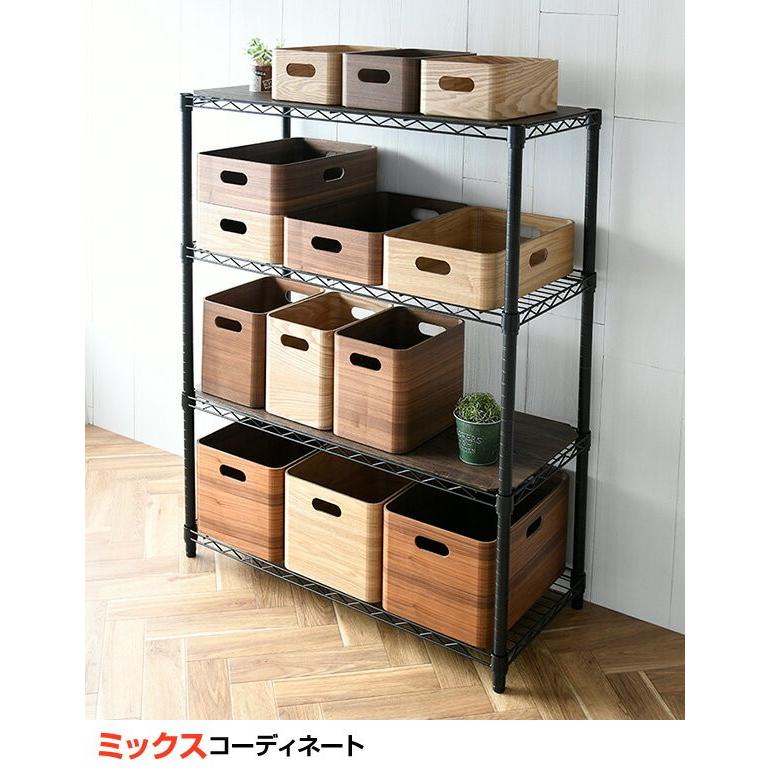 山善（YAMAZEN） 収納ケース 収納ボックス 木箱 浅型 スタッキング