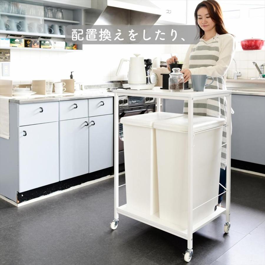山善（YAMAZEN） ゴミ箱上 キッチンワゴン キャスター付き 2分別用 幅