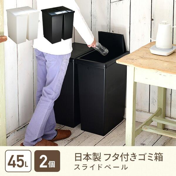 平和工業 ゴミ箱 45L 2個組 ふた付き ホワイト/ブラック スライド