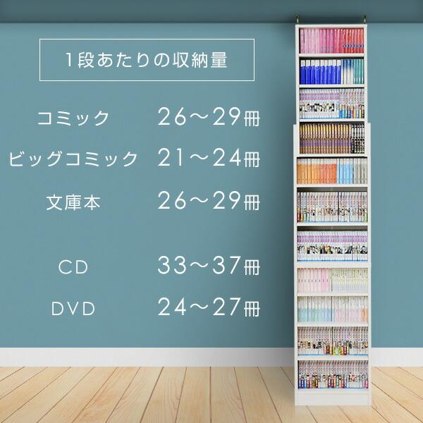 突っ張り 本棚 スリム 大容量 幅45 奥行き18.5 高さ215-250 cm 書棚 コミック収納 漫画 コミックラック 突っ張り書棚 つっぱりラック 突っ張り ブックシェルフ｜e-kurashi｜11