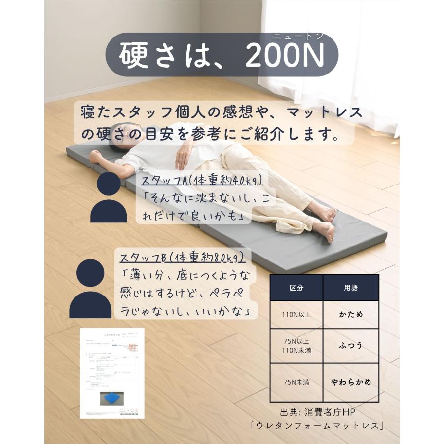 山善（YAMAZEN） ごろ寝 マットレス 6つ折り かため 軽量 高反発 厚さ