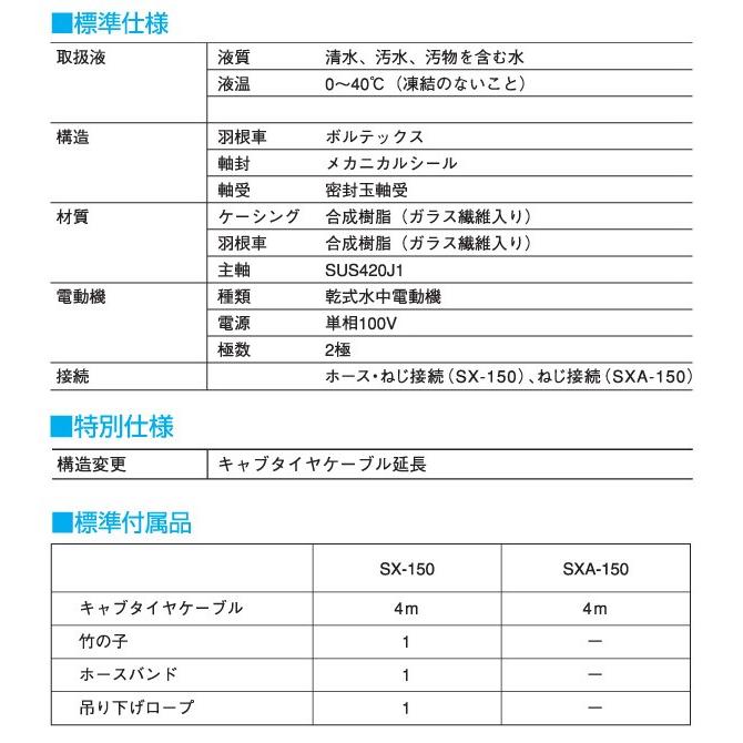 寺田ポンプ 汚物混入水用 自動型 水中ポンプ SXA-150 100V 150W 口径