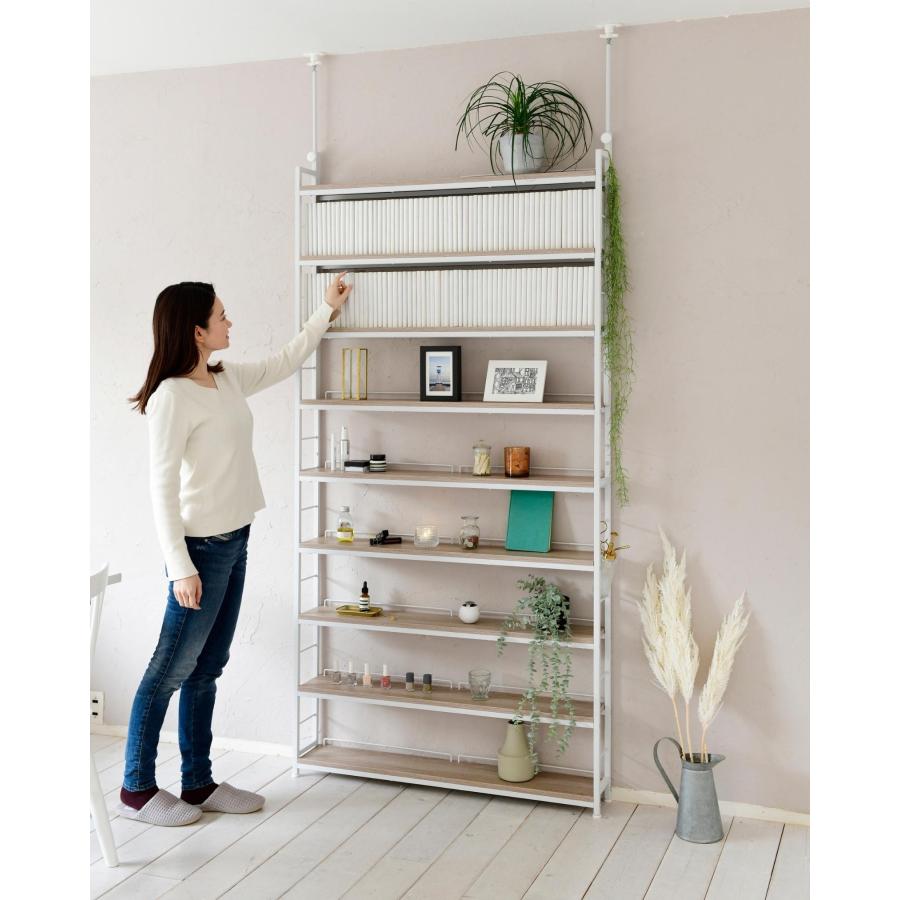 壁面収納 コミック収納 書棚 本収納 ラック 棚 山善/YAMAZEN/ヤマゼン 山善 本棚 薄型 頑丈 突っ張りラック 棚 幅101 9段 大容量