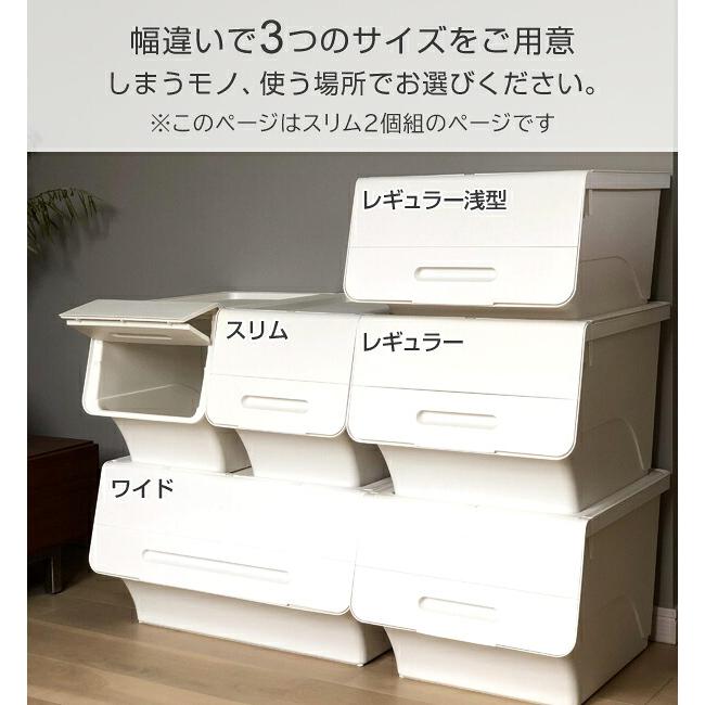 SANKA 収納ケース 収納ボックス フタ付き 前開き スリム 深型 2個