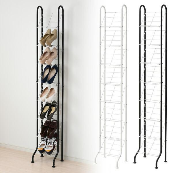 シューズラック スリム 省スペース 幅30 8段 斜め 下駄箱 玄関収納 おしゃれ 靴収納 靴箱 隙間収納 モノトーン 山善 の商品画像
