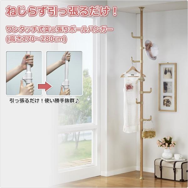 山善（YAMAZEN） ワンタッチ式 突っ張りポールハンガー 高さ170-280cm