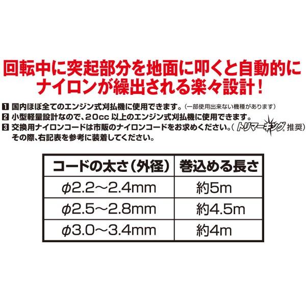 刈払機用 叩けば出る ナイロンカッター 取付穴25.4mm GT-03R 草刈り機 刈払い機 替刃 替え刃|e-kurashi|03