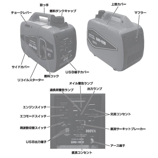 ナカトミ インバーター発電機 50/60Hz切替式 (定格出力0.9kVA ナカトミ インバーター発電機 50/60Hz切替式 (定格出力0.9kVA