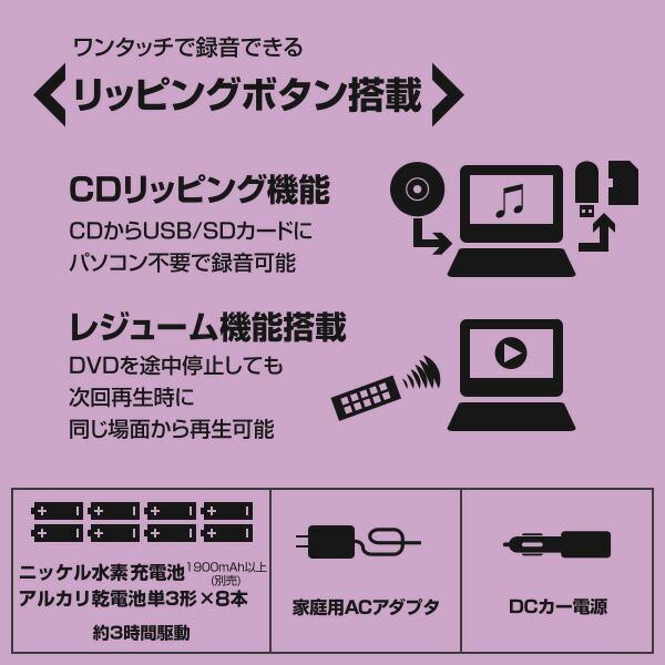 ポータブルDVDプレーヤー CPRM対応 9インチ(16：9) CPD-N92(W)/CPD-N93(B) DVD再生プレーヤー 車載用 AC/DC電源 山善 YAMAZEN キュリオム｜e-kurashi｜04