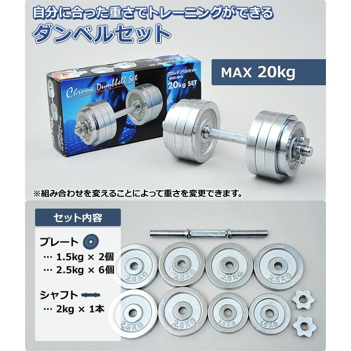 山善 サーキュレート クロムダンベルセット(20kg) SD-20 山善 サーキュレート クロムダンベルセット(20kg) SD-20