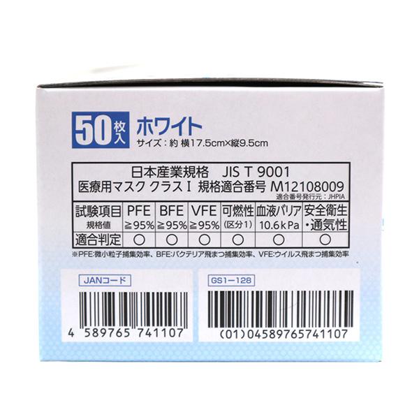 サージカルマスク 医療用 3層 フリーサイズ 日本製 医療用マスク クラス1適合 50枚×2箱(100枚)  ホワイト マスク 高性能 不織布 使い捨て 抗菌 ウイルス つばさ｜e-kurashi｜05