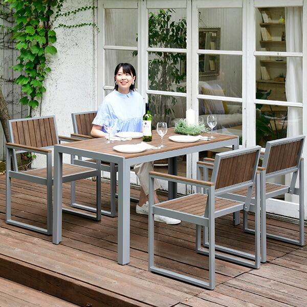 ガーデンテーブルセット ガーデンファニチャー 5点 木目調 テーブル 