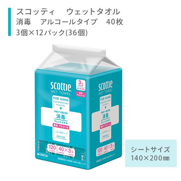 スコッティ（scottie） ウェットタオル 消毒 アルコールタイプ 40枚3個